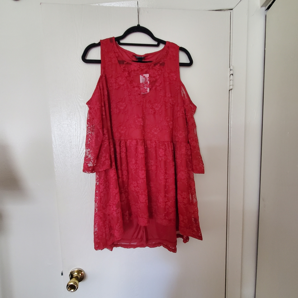 Torrid Red Lace Cold Shoulder Blouse